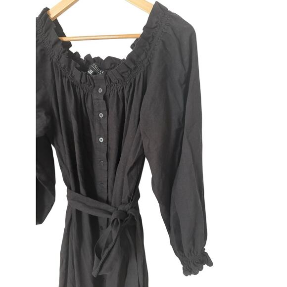 Eloquii Linen Blend Off Shoulder Peasant Dress Black Tie Waist 18/20 - Picture 1 of 5